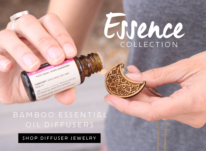 Bamboo essential oil diffuser jewelry handmade in Colorado by Lucky Tree Studio