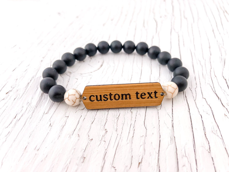 Custom Coordinates Bamboo Gemstone Bracelet