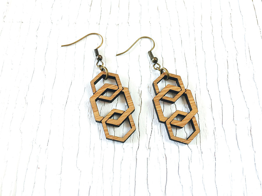 Triple Hexagon Dangle Earrings