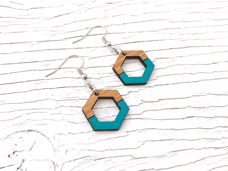 Painted Hexagon Dangle Earrings