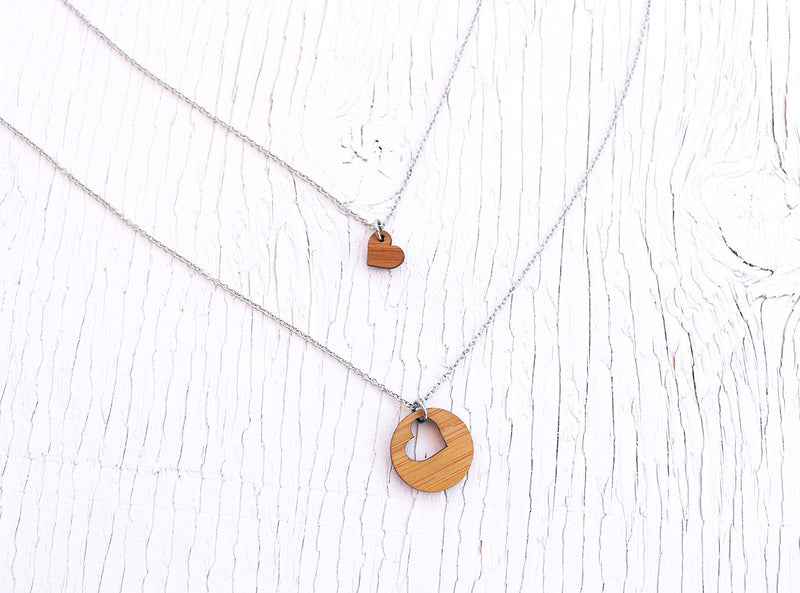 Mother Daughter Heart Necklace Set